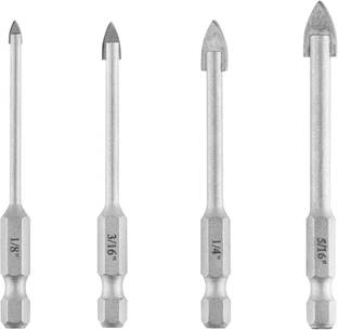 uptodateprouducts 0222441 4-Piece GLASS & TILE DRILL BIT SET 1/8", 3/16", 1/4", 5/16" CARBIDE TIP HQ Rotary Bit Set
