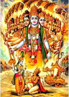voorkoms 30.48 cm Lord Shree Krishna with Arjun Mahabharat Festival Virat Roop Wall Sticker Poster for Room Removable Sticker