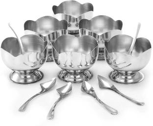 Nirgun Empex Stainless Steel Dessert Bowl Stainless Steel Cut Design Dessert Cups & Serving Bowl for Ice Cream/Salad/Fruit/Pudding, Set of 6-150 ML (Steel Ice Cream Cup (6 PCS))