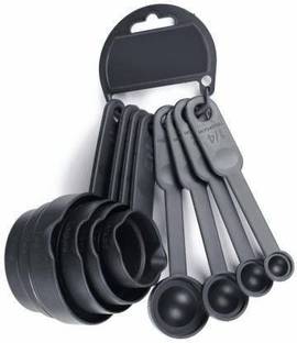 Biway Measuring cup Spoons Set- Perfect Kitchenware Combo set 8 Pcs Black Plastic Cups Measuring Cup Set