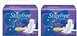STAYFREE Dry-Max All Night Wings Sanitary Pad XL 14+14 Sanitary Pad
