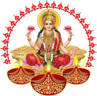 god & god's 41 cm Laxmi G With Diye Wall Sticker 808 Self Adhesive Sticker