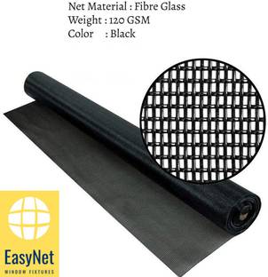 Easynet Fibre Adults Washable 4FT X 3FT SUPER QUALITY 120 GSM PVC coated FibreGlass mosquito mesh for windows with self adhesive Hook and Loop tape, Black Mosquito Net