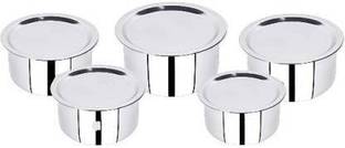 LIMETRO STEEL Stainless Steel Set of 5 Size No. 10 To No.14 Flat Induction Base Pot Set With Lid with Lid 3 L capacity 23 cm diameter