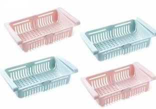 Leavens Overseas Plastic Fridge Organizer Drawer- Adjustable Fridge Storage Basket, Fridge Racks Tray Sliding Storage Racks (4pcs) Storage Basket