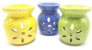 homedecor anurudh Combo Pack of 3 Ceramic Diffuser Aromatherapy Essential Oil Burner Fragrance Wax Warmer Tealight Holder with Tea Light Candles and Aroma Oil (8 * 6.5 cm) Candle