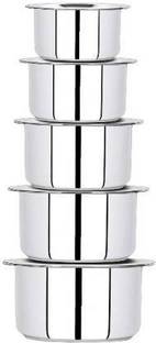 LIMETRO STEEL High Quality Stainless Steel Set of 5 Induction Base Tope Set / Cookware Set with lid Multipurpose Capacity (5 Pieces. 1 Ltr, 1.5 Ltr, 2 Ltr, 2.5 Ltr, 3 Ltr) Induction Bottom Cookware Set