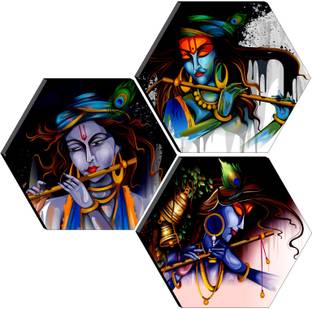 saf Krishna Hexagon Digital Reprint 17 inch x 17 inch Painting