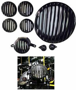 Bullkartzone Headlight Heavy Grill Shade, Indicator, Tail, Eyes Grill for Royal Enfield Bullet Classic 350/500/Chrome/Desert Storm (Black) - Pack of 8 Bike Headlight Grill