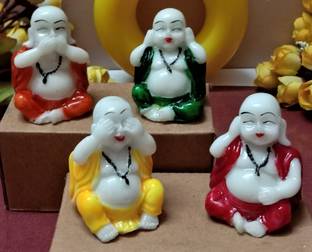 Luvcraft Colorful 4 Laughing Buddha Figurines - for Home Decor| Office Decor| Chrismas Decor| Diwali Decor| Vaastu Decor| Fengshui Decorative Showpiece  -  6 cm