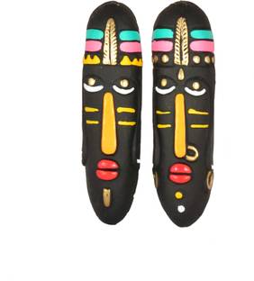 SUNINOW Terracotta wall hanging tribal king queen mask decorative showpiece | home decor (16 x 4 cm ) Decorative Showpiece  -  16 cm