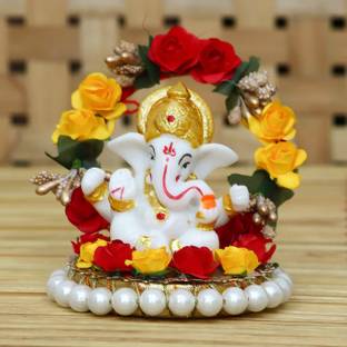 bhumiyaan Lord Ganesha Idol on Decorative Handcrafted Plate for Home and Car Decorative Showpiece  -  3.5 cm