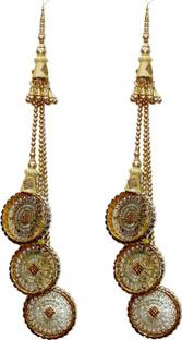 Mass Pro Circle & Jhumar Style 3Layer Golden Beats Patra Handmade Latkan Suitable For Suit Sari Gown ETC Brooch