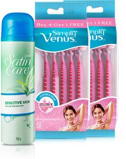 Gillette Venus bundle 2 Simply Venus B4G1 packs (10 razors) + 1 Satin Care Sensitive Skin Gel, Women