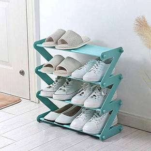 MS MODSTYLE 4 Layer Z Type Lightweight Space Saving Shoe Organizer Rack for Home and Office Plastic Collapsible Shoe Stand