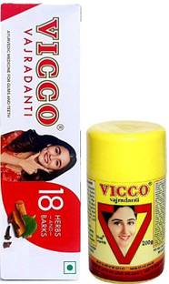 VICCO VAJRADANTI POWDER 200G (1PC) & VAJRADANTI PASTE 200G (1PC) (POWDER 200G + PASTE 200G) Toothpaste