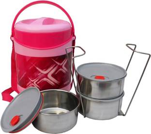MILTON Econa Deluxe Insulated Stainless Steel, Pink 3 Containers Stainless Steel Office Lunch Box
