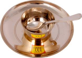 Shivshakti Arts Pure (Bronze) Kansa Thali Dinner Set - Pudding Bowl Set - (Quarter Size) Container Serving Set
