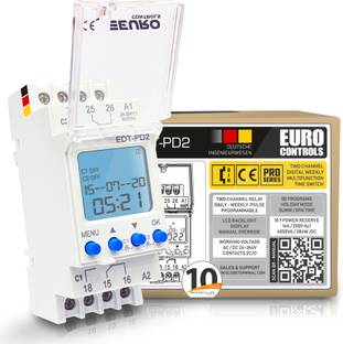 Euro Controls EDT-PD2 German - 2 Independent Channel Timer - 24 to 265 V AC / DC - LCD Backlit - 80 Programs Daily/Weekly/Pulse/Holiday modes - Battery Reserve Programmable Electronic Timer Switch