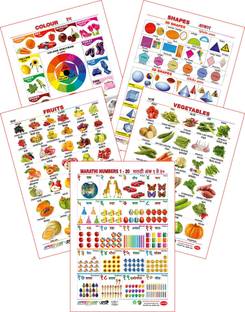 Spectrum Educational Large Wall Charts (Set of 5) : ( Colours, Shapes, Numbers 1-20, Fruits & Vegetables ) (English & Marathi Language)