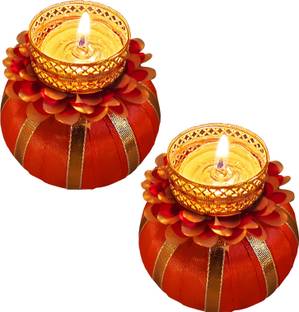 Ascension Matka Kalash Tealight Candle Holders for Table Dining Room Christmas Lighting Home Decoration Diwali Gifts Navratri Dussehra with Tea Light Plastic 2 - Cup Tealight Holder Set