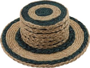 Jute handicraft Round Reversible Jute Coaster Set