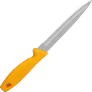 CUBES Kitchen Knife, Stainless Steel Indian Made Vegetable Cutting and Chopping Knife, Straight Edge, 15.5 cm, Yellow Stainless Steel, Polypropylene Fruit Knife