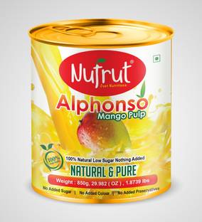 NuFrut Alphonso Mango Pulp (850Gms)Non GMO & Vegan, No Added Preservatives, No Artificial Flavors, No Artificial Colors
