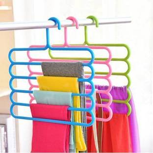 USPECH KETSAAL Multilayer Hanger- For Your Scarf, Saree, Tie, Belt, Trouser, Towel, Dresses Plastic Pack of 3 Hangers (Multicolor) Plastic Trousers Pack of 3 Hangers For  Trousers