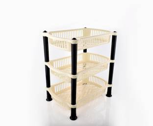 NEWON Fruits/Vegetables Kitchen Rack Plastic Plastic 3 Layer Multi-purpose Kitchen Storage Basket Rack and Fruits/Vegetables Kitchen Rack ,office rack,clothe rack,bathroom rack (plastic) (color Beige)