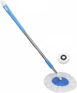 MOFNOS Spin Mop Handle Stick with Microfiber Head Refill Stainless Steel Pole for 360° Floor Cleaning Mop with 1 Extra refile (Random Color) Wet & Dry Mop
