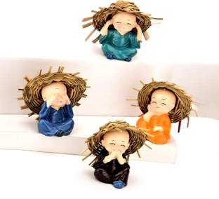 MAYA CREATION Set of 4 Baby Hat Monk Buddha Idols Showpiece - Car Dashboard-Home Decor Decorative Showpiece Decorative Showpiece  -  7 cm