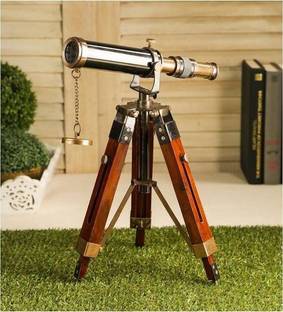 Flipkart Perfect Homes Brass Antique Telescope Showpiece with Wooden Tripod Stand Decorative Showpiece  -  41.91 cm