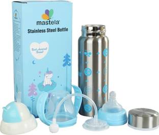 shoptric 3 in 1 Three Head Cartoon Baby Steel Feeding Bottle - 240 ml - 240 ml (Blue) - 240 ml