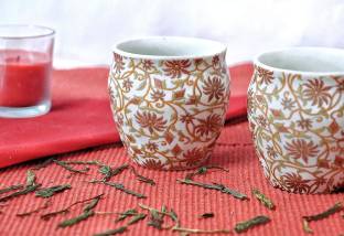 Lyallpur Stores Pack of 2 Ceramic kulhad [Red Patti] Handmade Kullad Tea, Coffee Set, Ceramic Cups Microwave Safe