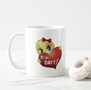 V Kraft "i am sorry with emoji " quote white Ceramic with Handle-Perfect Gift to Anyone On Any Occasion | Coffee & Tea Cup | Pack of 1, 330ml Ceramic Coffee Mug