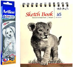 Artline Set of 6 Love-Art Sketch Pencils + A5 Sketch Book of Natural Cartridge Paper (140 GSM) 50 Sheets Sketch Pad