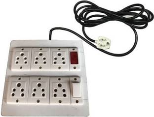 Zodias 6Nos-5Amp Socket, 1Nos Switch & 1Nos Light Indicator White Wooden Extension Board With 3 Meter Wire 5 A Four Way Electrical Switch