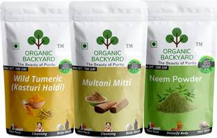 Organic Backyard 100% Natural Wild Turmeric/Kasturi haldi Multani Mitti and Neem Leaf Powder Combo 100gm Each for Face Care