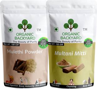 Organic Backyard 100% Natural Mulethi and Multani Mitti Powder Combo 100gm Each for Face Care
