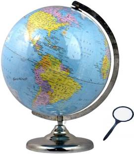 GeoKraft Laminated 12 Inches Chrome Finish World Globe with Lens Desk and Table Top Political World Globe