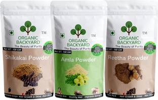 Organic Backyard 100% Natural Amla,Reetha and Shikakai Powder Combo 100gm Each for Hair Care