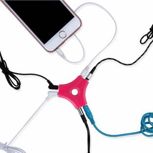 play run Pink ® 3.5 mm 5 Way Jack Multi Headphone Earphone Audio Headset Hub Splitter Adapter with Stereo Cable (Multicolour) Phone Converter