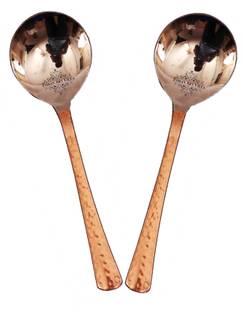 IndianArtVilla 7.0" Handmade Steel Copper Spoon - Served with Soup Kheer Home, Hotel, Restaurant, Tableware, Gift Item, 2 Pieces Copper Soup Spoon Set