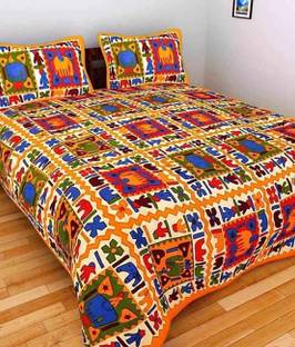 Rajasthani jaipuri Print 144 TC Cotton King 3D Printed Flat Bedsheet