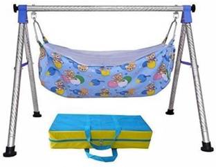 UNIQUE ENTERPRISE Baby Boy's & Girl's Portable Folding Stainless Steel Swing Cradle,Ghodiyu With Hammock Having Mosquito Net ,Blue