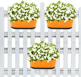 ecofynd [3 Pack] 10 inches Oval Balcony Railing Planter | Hanging Metal Plant Pots Railing Flower Pots | Vertical Plant Basket for Balcony Décor | Home Gardening Plant Container Set