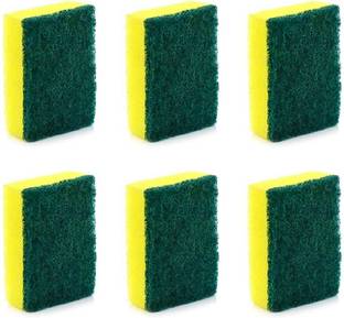 World Wide Villa HEAVY QUALITY SPONGE FOAM SCRUBBER PACK OF 6 YELLOW AND GREEN Scrub Sponge