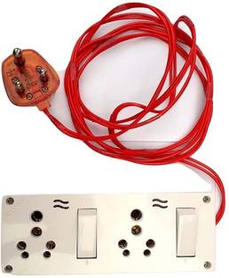 Cona Smyle Extension power Board With long Wire 1.5 mm RR Kabel 3 Meter & 2 Combine Socket 6/16 Amp & 2 Switch 16 Amp With Junction Box & Indicator (white) 2  Socket Extension Boards