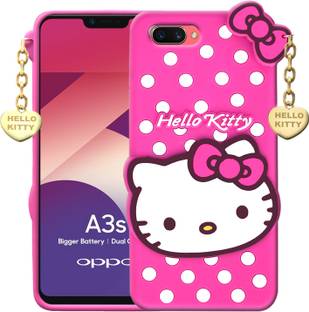 KING COVERS Back Cover for Oppo A3S Hello Kitty Mobile Back Cover, 3D Cute Kitty Back Cover, with Heart Pendant, for Girls